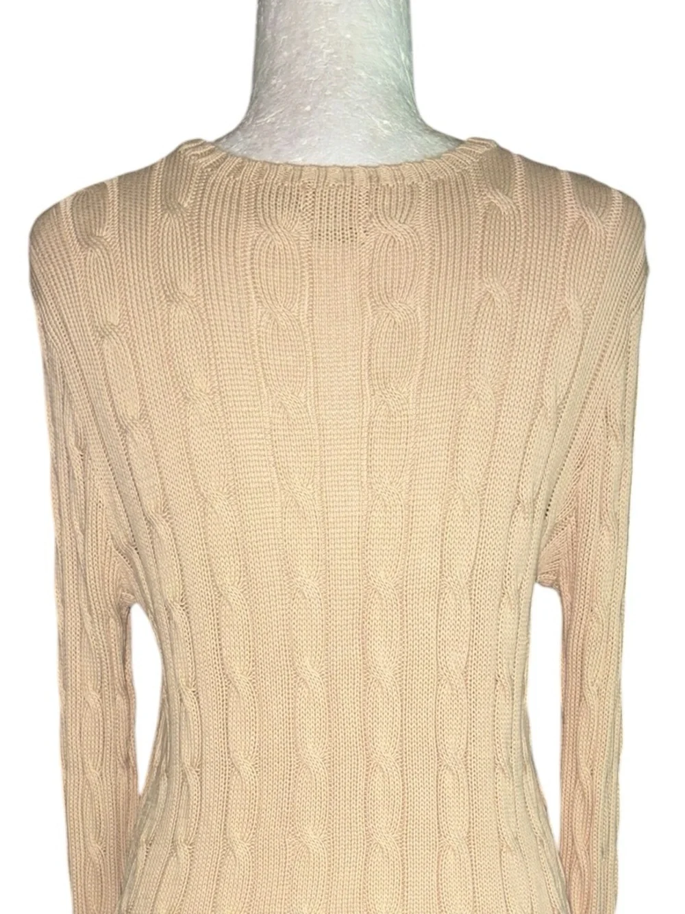 Ralph Lauren Polo Beige Cable Knit Crewneck Cotton Sweater - L